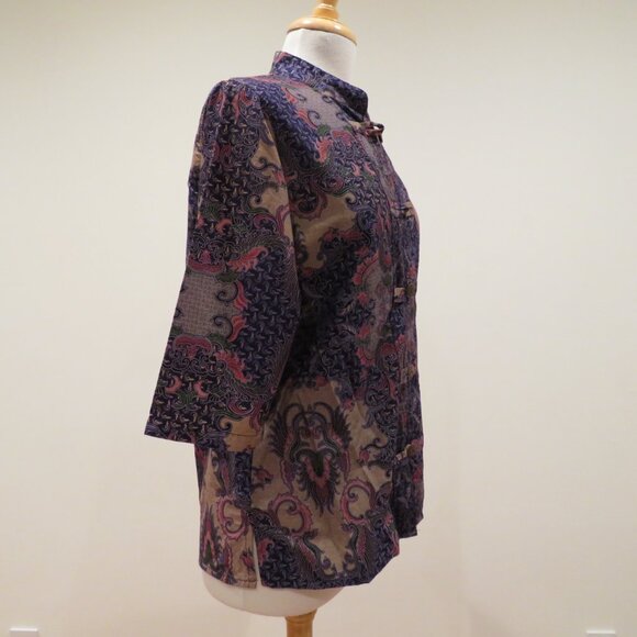 Women Small Blue Thailand Blouse Shirt Jacket Summer Lightweight Cotton Button - Picture 7 of 12